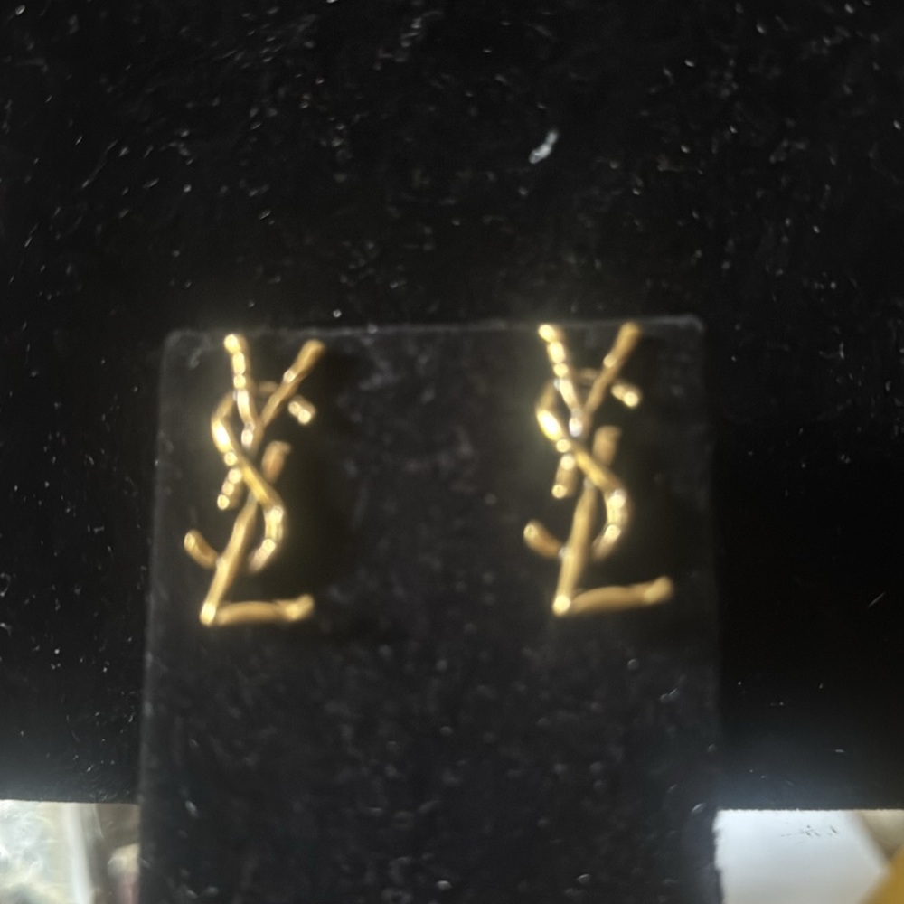 Yves Saint Laurent antique  Gold tone YSL Monogram Stud Earrings - Picture 3 of 4